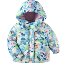Balabala childrens clothing girls down jacket childrens warm hooded coat childrens baby winter clothing fashionable floral version