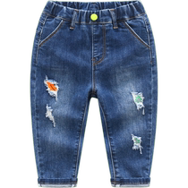 Boys pants spring and autumn childrens clothes 2024 autumn new boys trousers in baby babys hole jeans