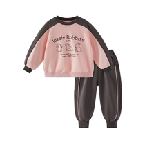 Girls Autumn Suits Girls Big Childrens Fashionable Sweater Suits Babys Casual Contrast Color Clothes Childrens Autumn Clothes Two-piece Set