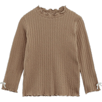 Qianquhui Childrens Clothing Girls Cuff Bow Decoration Texture Jacquard Stretch Knit Bottoming Shirt Pullover