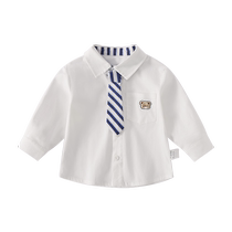 Boys shirt long-sleeved baby autumn white top detachable tie college gentleman childrens cardigan shirt