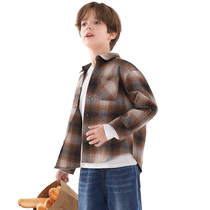 Boys plaid shirt 2024 autumn childrens new brushed thickened thin shirt soft air-conditioned shirt lapel jacket