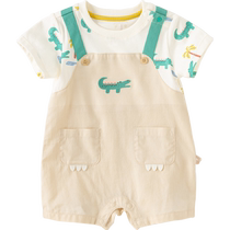 David Bella Newborn Romper 2024 Summer New Male Baby Pure Cotton Jumpsuit Baby Fake Two-piece Coverall