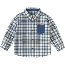 David Bella childrens plaid shirt boys pure cotton long-sleeved shirt 2024 autumn new baby casual top