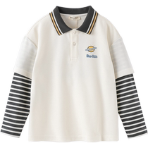 David Bella boys long-sleeved T-shirt childrens fake two-piece polo top 2024 autumn new medium and large childrens bottoming shirt