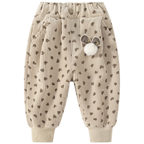Banxidi girls pants autumn and winter plus velvet childrens sports pants baby trousers quilted thickened cotton pants winter wear
