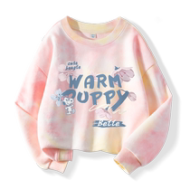 Snoopy girls sweatshirt spring and autumn for big girls pink thin outer bottoming shirt children autumn tie-dye top