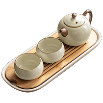Tangfeng Ru Kiln one pot two cups two-person tea set for home and office two-person small kung fu tea two-person tea set