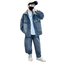 Yibeitong Boys Denim Suit 2024 Spring and Autumn New Korean Style Childrens Summer Clothing Medium and Large Childrens Casual Two-piece Set