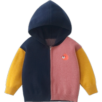 Qiqi Bear Baby Cardigan Sweater Spring and Autumn Childrens Hooded Knitted Jacket Baby Sweater Boys Knitted Cardigan