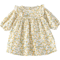 Baby girl autumn clothing super fashionable baby girl princess skirt floral dress spring and autumn long-sleeved Korean version