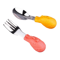 Yings baby fork and spoon learning to eat short handle training spoon baby stainless steel childrens tableware food spoon childrens tableware