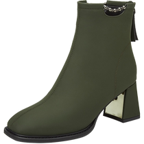 Daphne high heels womens boots plus velvet winter short boots 2024 new mothers shoes autumn and winter womens shoes leather shoes