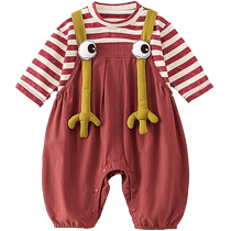 kmi baby early autumn suit striped top overalls split two-piece autumn outing baby clothes