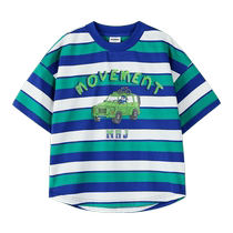 Cartoonist trendy childrens clothing dopamine loose striped skin-friendly breathable quick-drying car element printed short sleeves