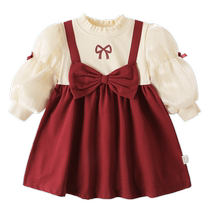 jellybaby childrens skirt autumn and winter girls dress little girl plus velvet red princess dress baby dress