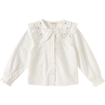 David Bella childrens shirt spring 2024 new girls pure cotton white shirt casual middle and large children