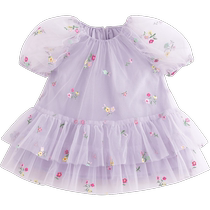 Mark Jenny girls embroidered mesh short-sleeved dress childrens A-line cake dress summer dress