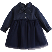 (Clearout) Mark Jenny Lufu Series Autumn Clothes Girls Denim Mesh Dress