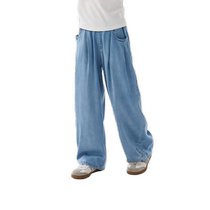 Ueki childrens clothing Lyocell Tencel floor-length denim girls trousers medium and large childrens 2024 summer new childrens wide-leg pants