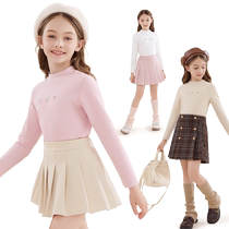 Girls long-sleeved T-shirt spring and autumn childrens new bottoming shirt medium and large childrens white top half turtleneck fashionable childrens clothing