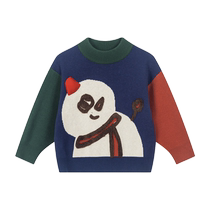 Maradin Childrens Sweater 2024 Winter New Style Boys and Children Fun Snowman Jacquard Design Half Turtleneck Sweater