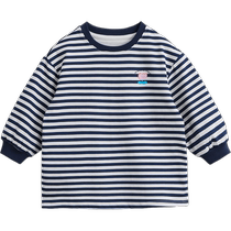 Marc Jenny 2024 Spring New Girls Long Striped T-Shirt Childrens Pure Cotton Loose Long-Sleeved Top