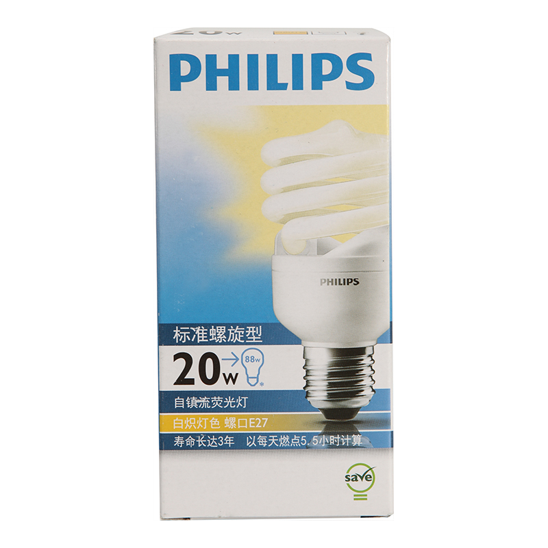Philips standard spiral energy-saving lamp 20W incandescent color