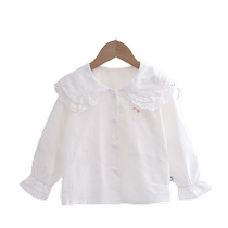 Snoopy spring and autumn long-sleeved shirt girls ruffle collar top baby girl fashionable cotton childrens lapel bottoming shirt