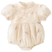 (New Chinese-style fart-covering clothes) Baby girl short-sleeved Hanfu summer baby outing one-piece clothes Princess one-year-old clothes