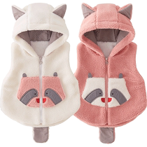 kmi baby vest autumn and winter baby super cute hooded clothes winter clothing plus velvet warm infant vest