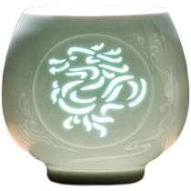 Gold inlaid jade Jingdezhen Huang Shouliang handmade shadow blue carving dragon pattern single cup master cup tea cup tea cup personal use
