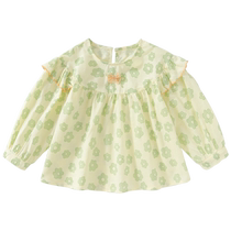 班喜迪女童衬衫秋装2024新款洋气宝宝上衣春秋儿童长袖娃娃衫衬衣