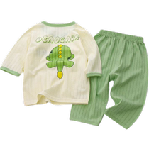 Youkesiu childrens home clothes set pajamas for boys and girls baby summer 2024 new style pure cotton breathable