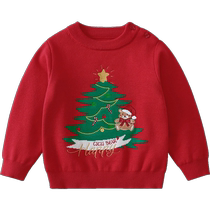 Qiqi Bear Baby Sweater Winter Christmas Cartoon Round Neck Pullover Sweater Winter Thickened Childrens Base Sweater