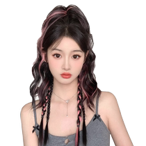 Highlighted pink high ponytail boxer braid wig braid water ripple dopamine half-tied fake braid grabber colorful waterfall