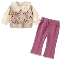 Banxidi Girls Autumn Clothes Set 2024 New Fashionable Western Childrens Clothes Baby Princess Three-piece Set Autumn