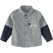 David Bella boys shirt 2024 autumn new baby boy cotton fake two-piece color matching casual inner top
