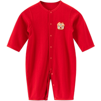 Male and female baby pure cotton one-piece clothes summer thin red baby pajamas full moon 100th day party one-year-old dress
