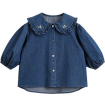 (Lu Fu) Mark Jenny 2024 Spring New Girls Embroidered Doll Collar Denim Shirt Childrens Top
