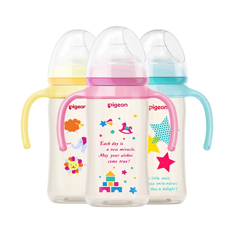 pigeon beiqin natural solid sense wide caliber ppsu color drawing milk bottle 240ml with m nipple aa126-128