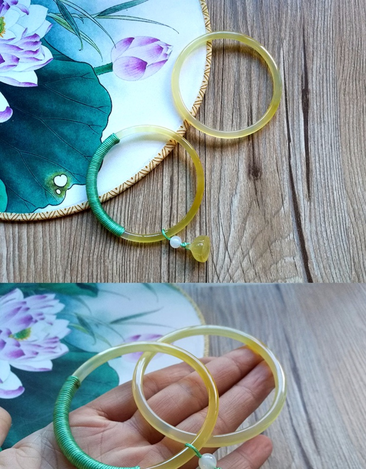 Vòng tay mã não tự nhiên siêu mỏng dải vàng mã não vòng đeo tay thời trang retro quanh co hoa sen vòng tay nữ chalcedony vòng đeo tay vòng tay vàng 18k