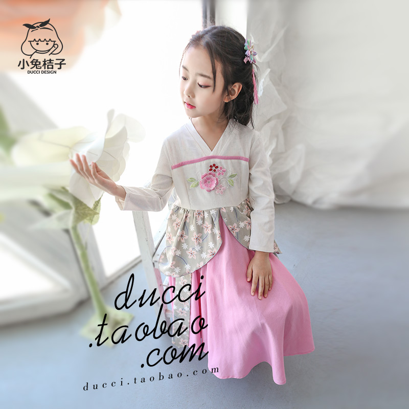 Han phù hợp miễn phí theo phong cách Trung Quốc Girls với bông trẻ em và cây gai dầu retro váy sie bông Trung Quốc cardigan.