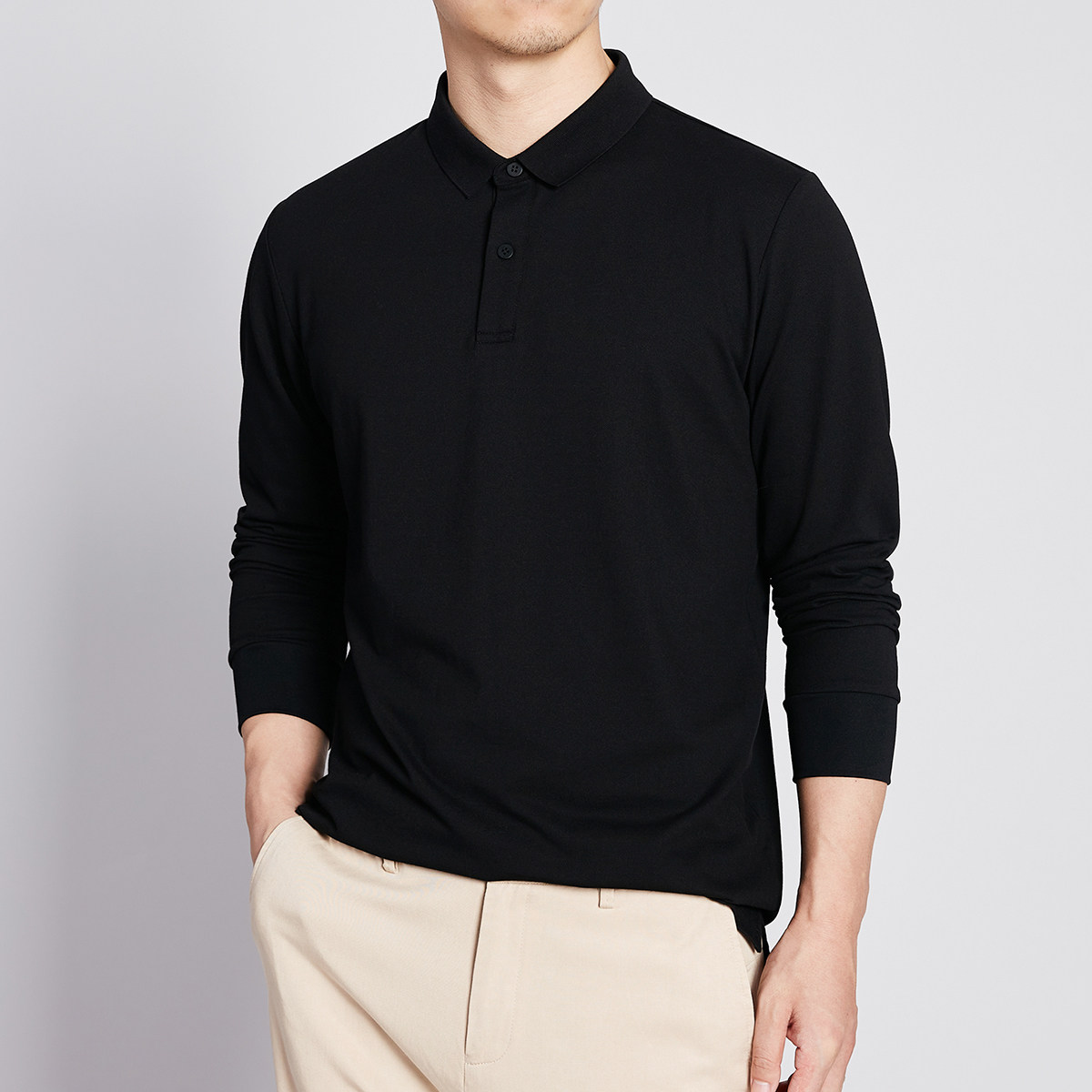 Meimaike black long-sleeved T-shirt men's spring business casual polo shirt with a base shirt cotton men's top