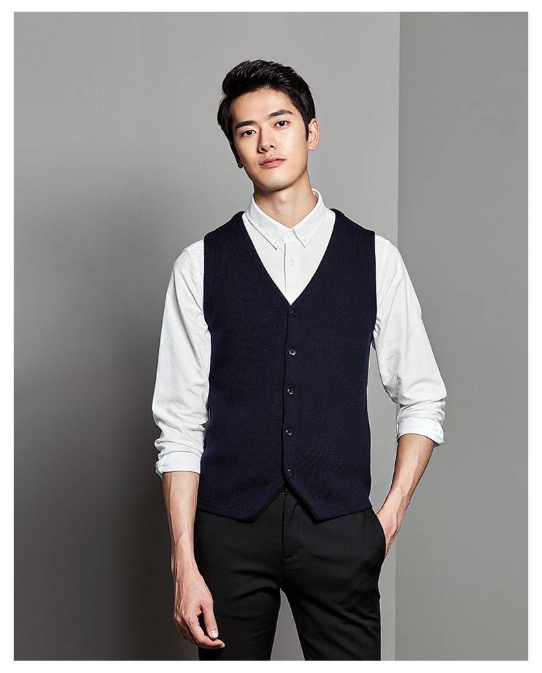 Momoike mùa thu nam V-Cổ áo len nam áo len không tay tóc vest vest cardigan áo Hàn Quốc Slim