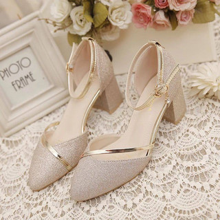 Light-colored dress shoes 2021 thick heel performance bridesmaid wedding