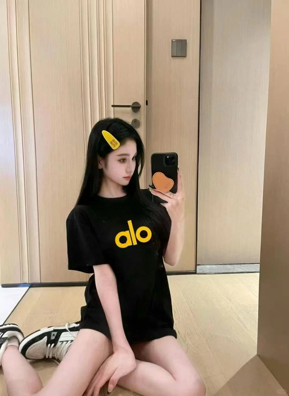 [in Stock] Alo New Summer Style Foam Letter Logo Simple Loose Printed Short-Sleeve T-Shirt Unisex