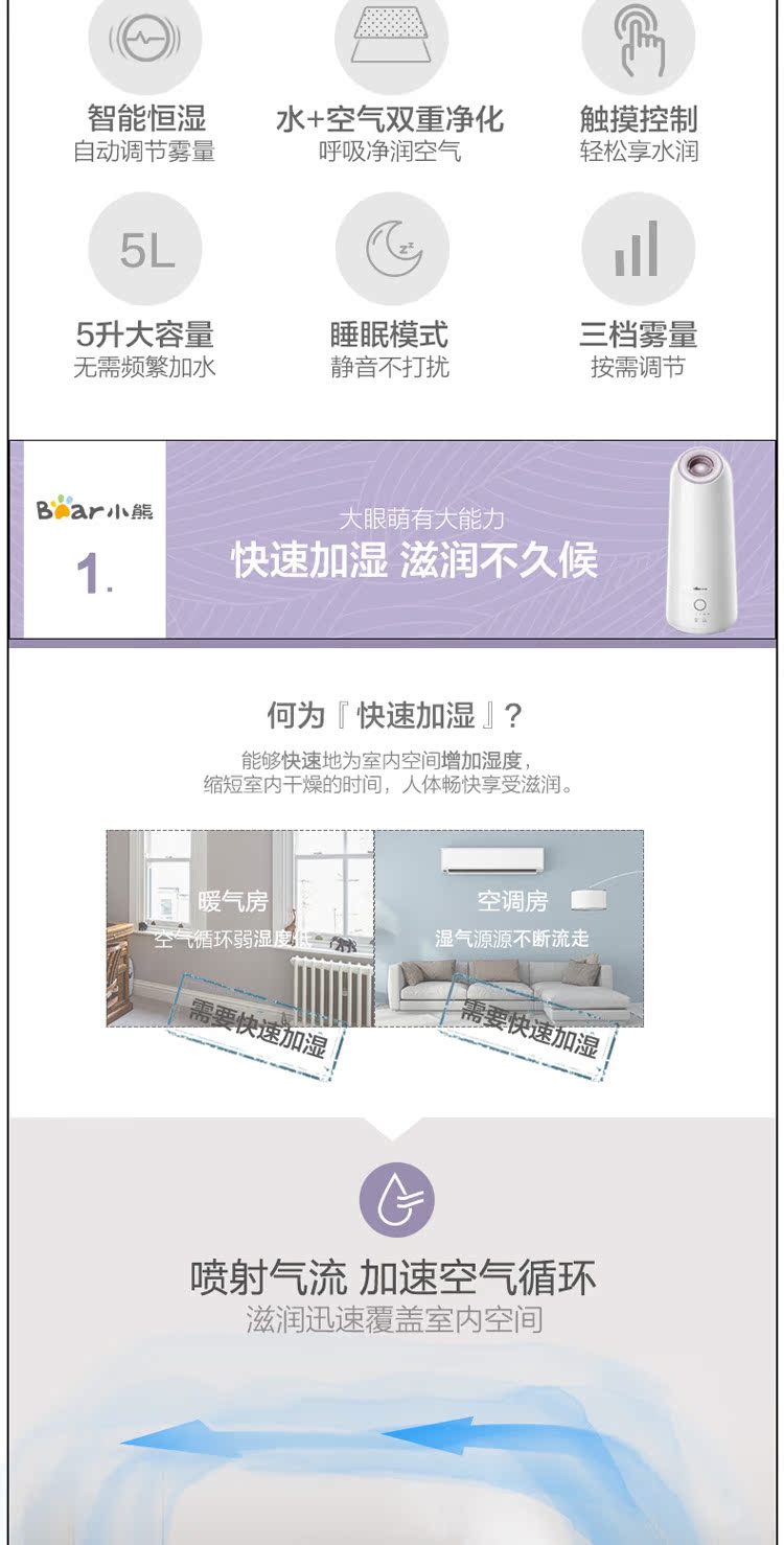 máy tạo độ ẩm laica hi3013 Bear / Cubs JSQ-C50R1 Máy tạo độ ẩm Hộ gia đình Phòng ngủ im lặng Máy điều hòa không khí Máy tạo độ ẩm mini Hương liệu - Máy giữ ẩm công dụng máy phun sương mini