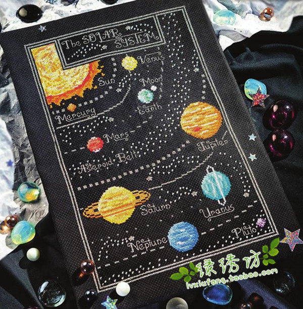 Green Embroidery Workshop Handmade Magazine Cross Stitch Kit French DMC Embroidery Thread Universe Planet
