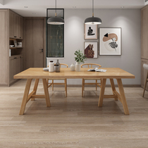 Modern minimalist dining table and chairs Composition Home Dining Table Dining Table Pure Solid Wood Strip Table Dining Table Log Table 1072